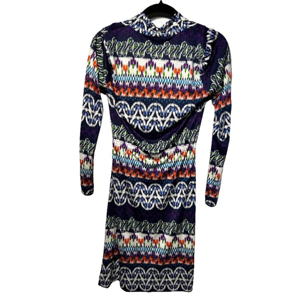 Tory Burch Silk Long Sleeve Cowl Neck Mini Dress Fantasy Print Sz Small‎ EUC